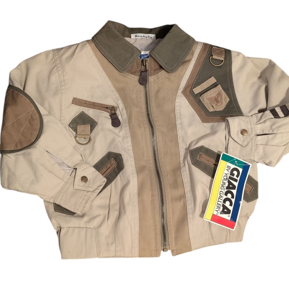Vintage Kids Giacca Tan Military Bomber Style Jacket‎ Size 5 NWT